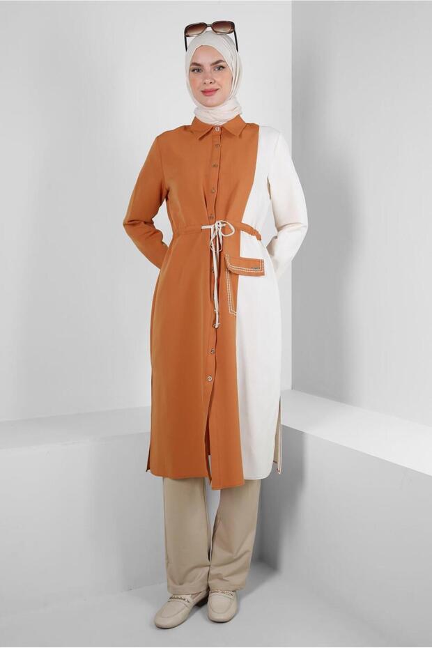 TWO COLOR WITH WAIST WRAPPED TUNIC 43810
