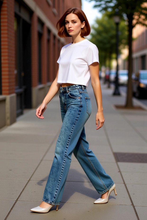 Women Fashion High Waist Wide Leg Denim Pants Cotton Casual Style Weekend Seasonal Use