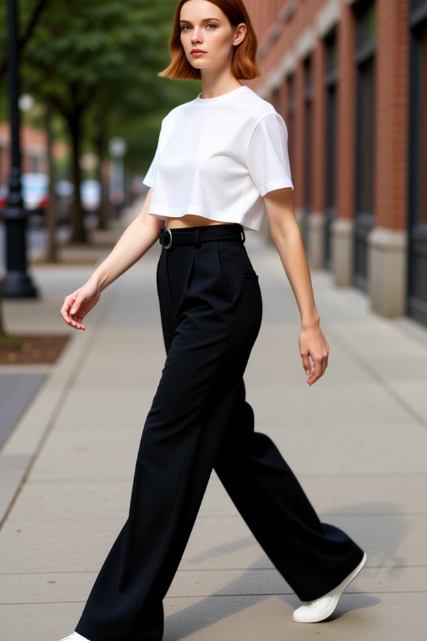Women's Fashion Wide Leg High Waist Belted Pants Knitted Fabric Casual and Business Styles Modern Design