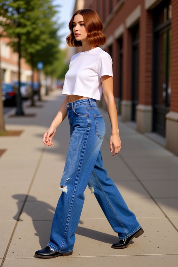 Women's Fashion High Waist Wide Leg Denim Pants Cotton Casual Styles Seasonal Use
