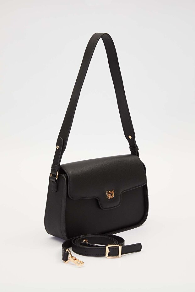 Black Adjustable Strap Shoulder Bag - 2
