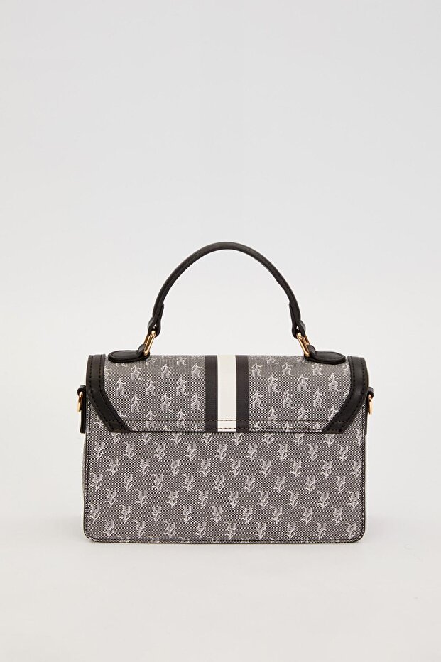 حقيبة يد بنمط شعار مونوغرام باللون الأسود - 5