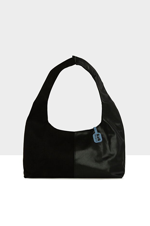 Black Women's Suede Paneled Oval Shoulder Bag M000008680