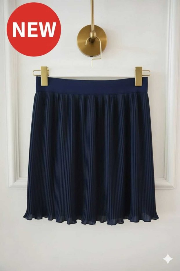 Women's Pleated Skirt Underwear Navy Blue Elastic Waist Pleated Mini Skirt Complementary