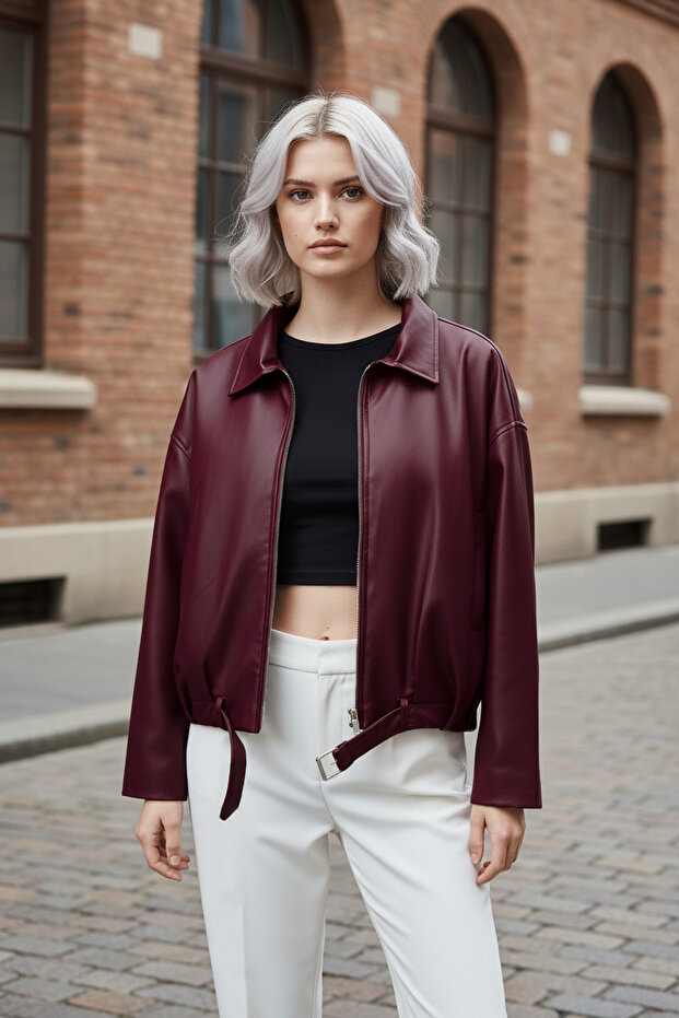 Kadın Bomber Deri Ceket - 5