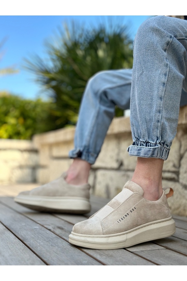 Laceless Double Strap Men's Shoes Beige (Beige Sole)