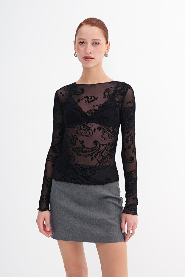 بلوزة من التول المزخرف B18507 - 2