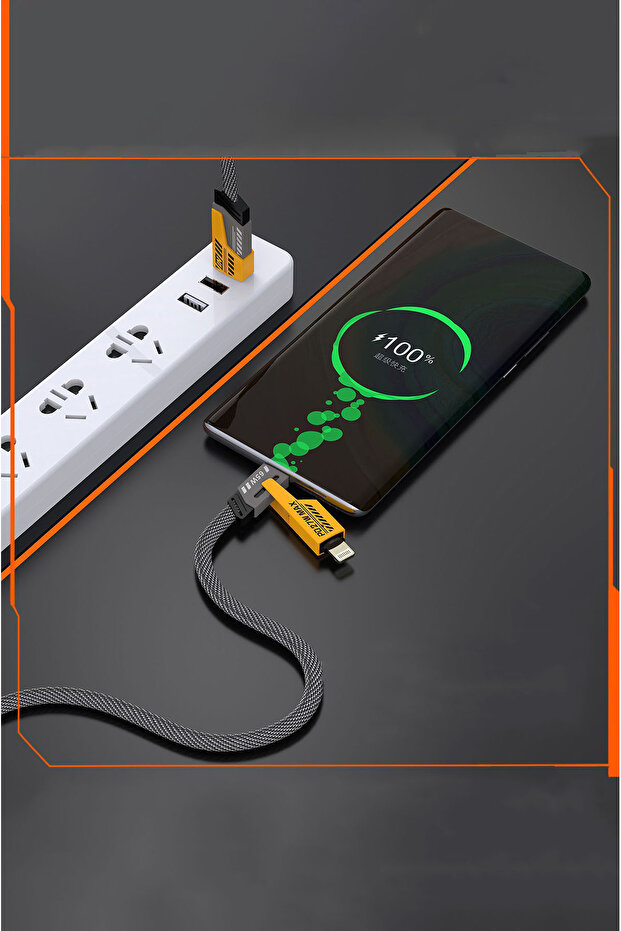 4'ü 1 Arada Hızlı Şarj Kablosu Type-c 65w Lightning 27w + USB ve USB-C Veri Aktarım Kablosu - 6