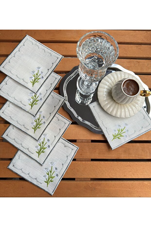 6 Pieces Linen Cocktail and Presentation Napkins Special Stain-Proof Fabric