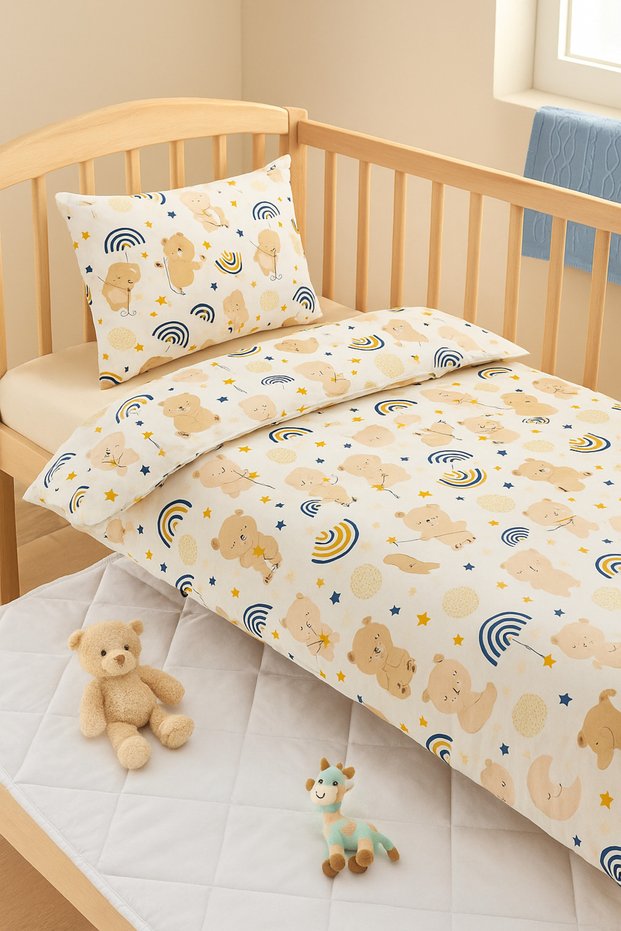 Rima Baby Dream Montessori Beige Baby Sleeping Set - 4 Pieces (Duvet Cover + Mattress Protector + Quilt + Blanket)