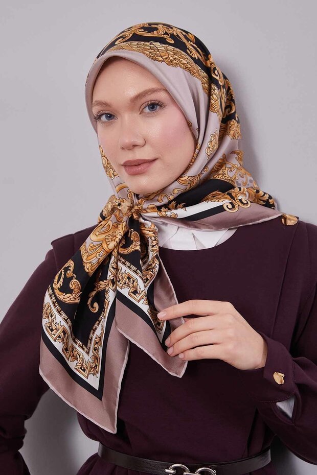 Mink Leaf Pattern Twill Silk Scarf - 2