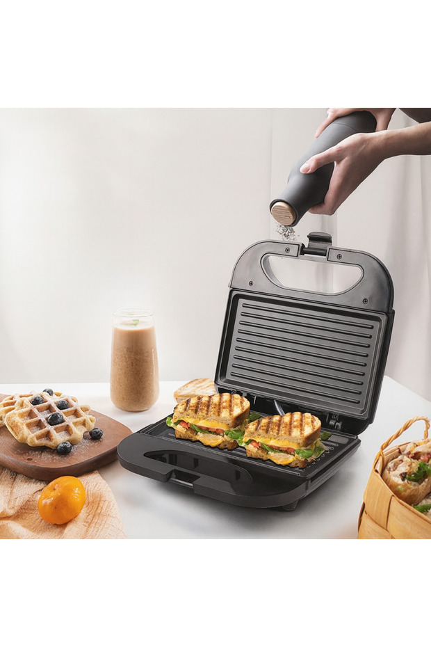 750W sandwich maker with non-stick plates, thermostat, LED indicators - 3