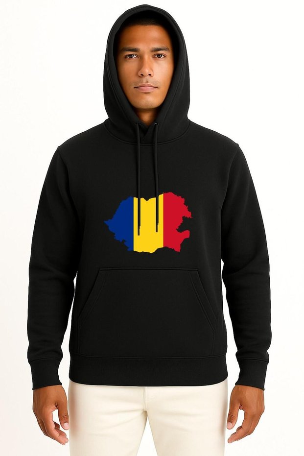 Hooded Flag of Romania Unisex Sweatshirt with Chest Design