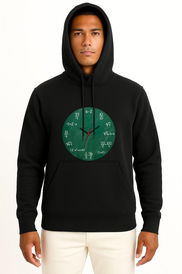 Hooded Math Multiplication Division Addition Clock Chest Printed Unisex Sweatshirt