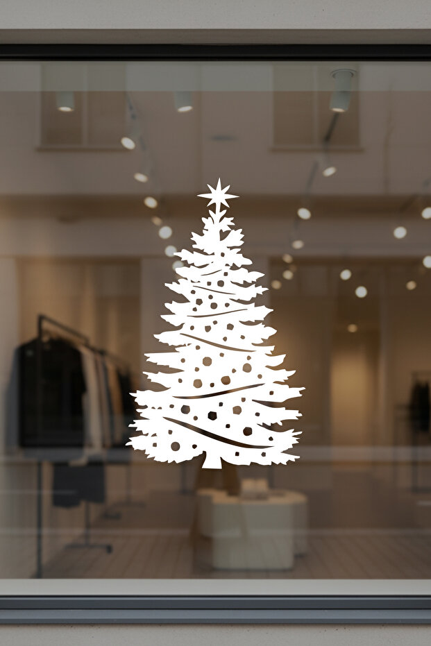 Christmas Decorations Pinecone Ornamented Christmas Tree Sticker Decal Glass Wall Door Ornament 33X50 cm