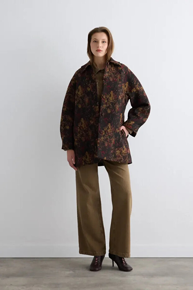 قفطان جاكار بياقة - أسود - 1