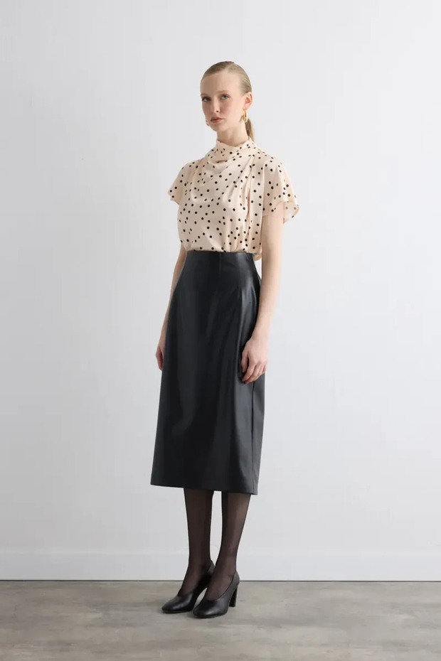 Fusta lungă din piele artificială - neagră - 6