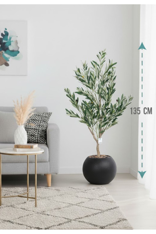 شجرة زيتون صناعية بمركن بلاستيك دائري - 1