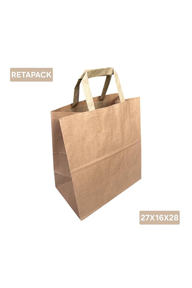 27x16x28 DÜZ SAPLI 70GSM RECYCLE KRAFT KAĞIT POŞET 50 ADET - 1