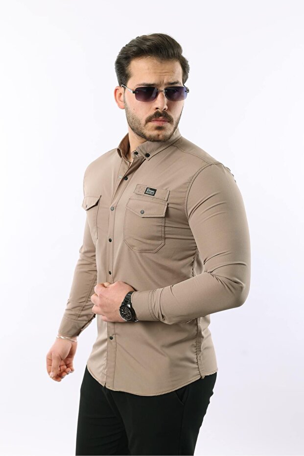 Erkek Çift Cep Paraşüt Kumaş Gömlek - 3