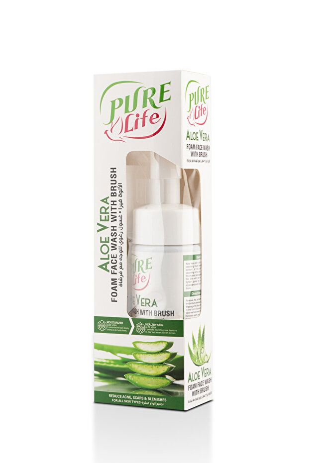 PURE LIFE Aloe Vera Foaming Face Wash with Silicone Brush | Deep Cleanse & Moisturize – 150ML