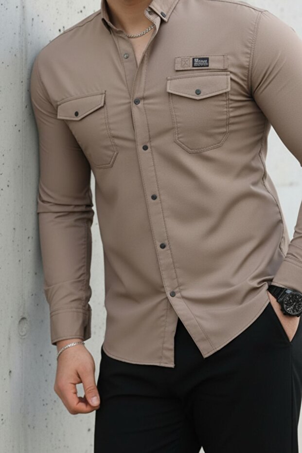 Erkek Çift Cep Paraşüt Kumaş Gömlek - 4