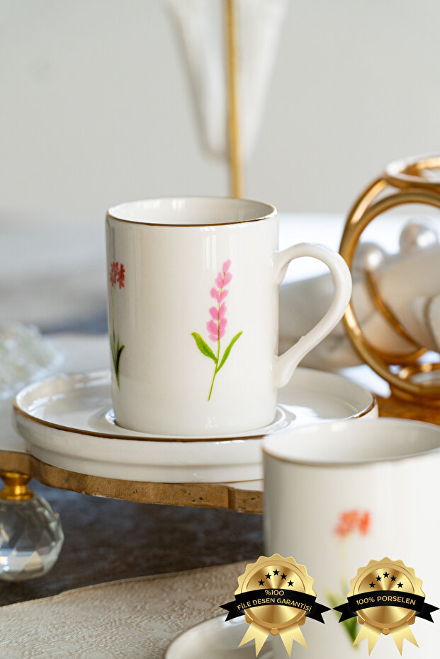 Ikebana 4 Piece Porcelain Coffee Cup Set for 2 People
