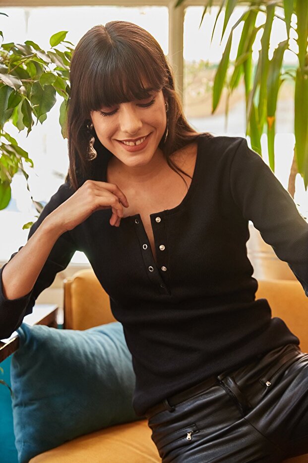 Schwarze karierte Camisole-Bluse für Damen BLZ-19000588 - 3