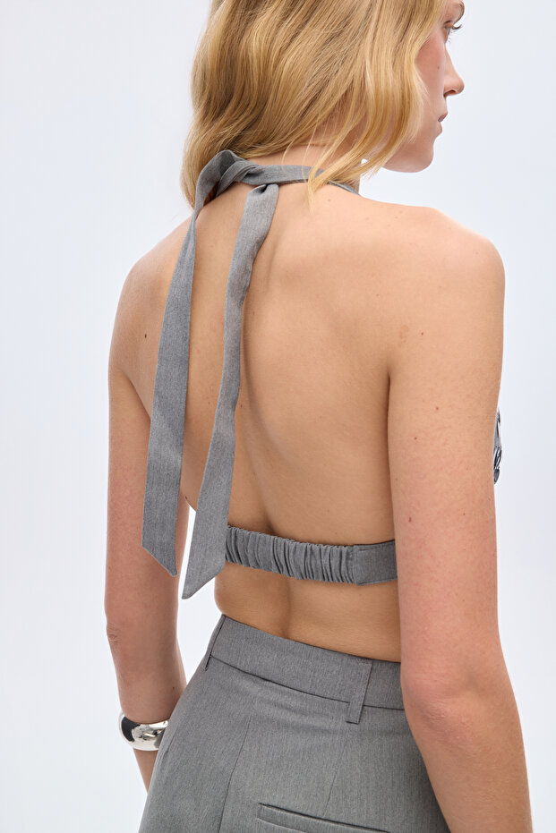 Payet İşlemeli Büstiyer Bluz Gri - 5