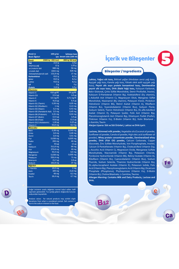5 No Devam Sütü 2 Yaş+ 800 gr x 2 Adet - 6