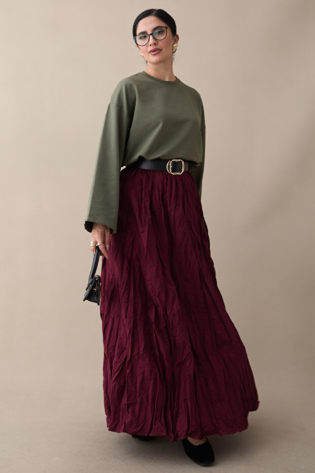 Oversize Geniş Kol Haki Sweat - 3