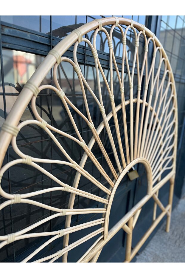 Hasır Yatak Başlığı- Güneş Model - Bambu Rattan - Çift Kişilik 160 cm Naturel Renk El Yapımı - 3