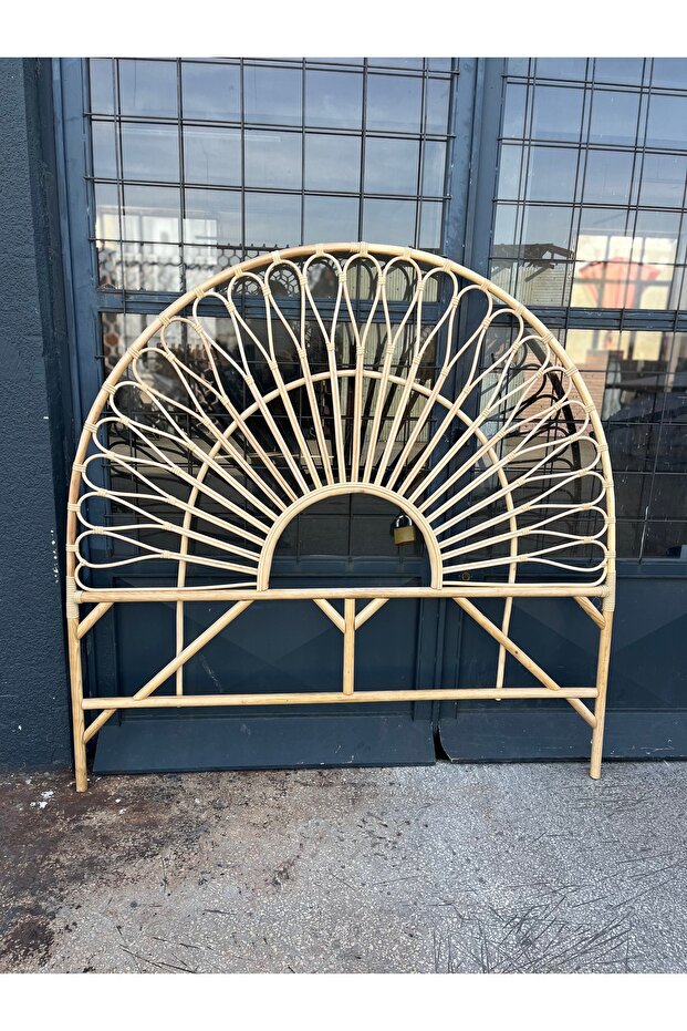 Hasır Yatak Başlığı- Güneş Model - Bambu Rattan - Çift Kişilik 160 cm Naturel Renk El Yapımı - 1