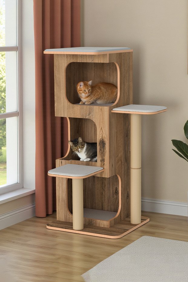 Pro Layered Cat Scratching Play House - 3 Slots - 18mm Mdf - with Cushion