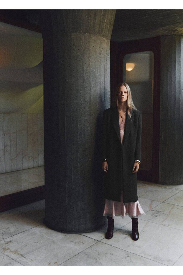 Çift düğmeli uzun palto - 5