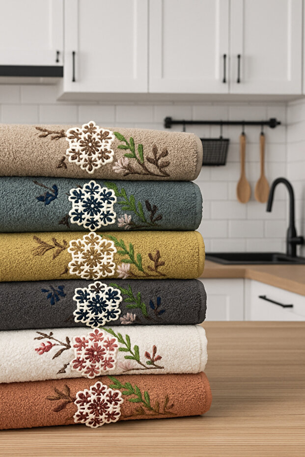 Set of 6 30x50 Kitchen Towels with 3D Embroidery