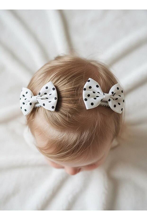 Hairless Baby Clip, Double Cute Hair Clips That Don'T Hurt Hair, Hairless Baby Clip with Polka Dot Ribbon