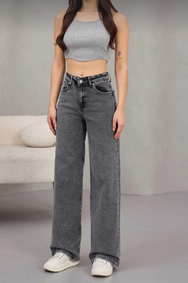 Elois Smoked Stretch Fabric Super High Waist Loose Jeans. Super High. Wide Leg .