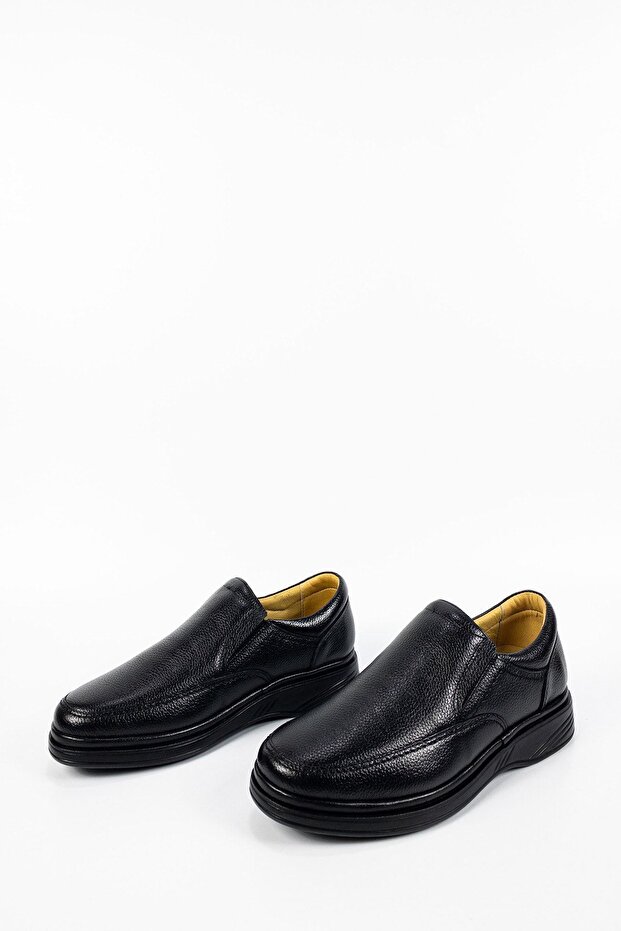 Men's Black Genuine Leather Orthopedic Casual Shoes