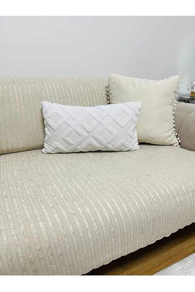 yenibagshop Koltuk Örtüsü, Kaymaz Taban Süngerli, 170x210 cm, Krem