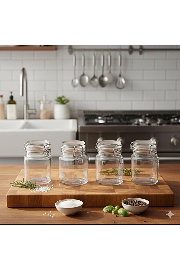 Korken 6 Pieces Glass Jars with Lids 100 ml with Gaskets Diameter: 6 cm Height: 7 cm Airtight Lid