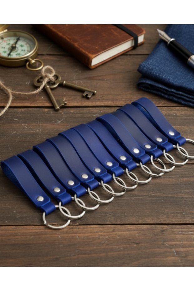 10 Pieces Dark Blue Original Genuine Leather Keychain Gift Keyring Accessory