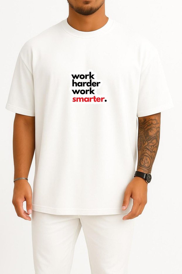 Oversized Hard Work Smart Work Chest Design Unisex T-Shirt