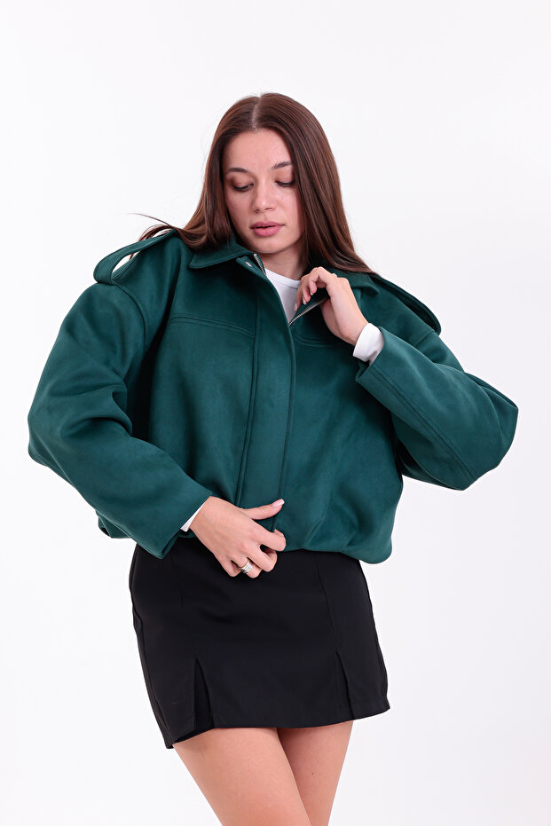 OVERSIZE YEŞİL SÜET BOMBER CEKET - 1