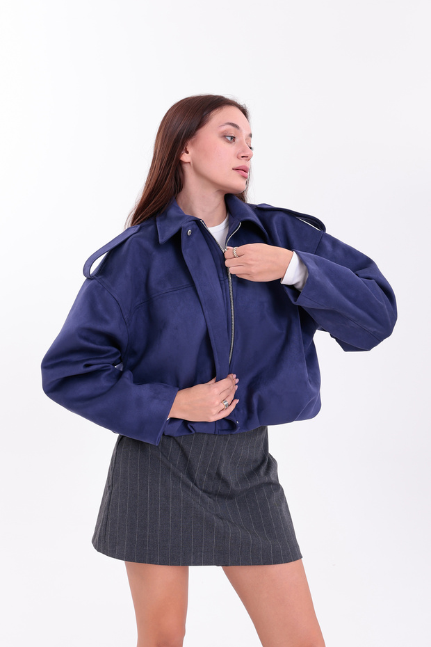 OVERSIZE MAVİ SÜET BOMBER CEKET - 3