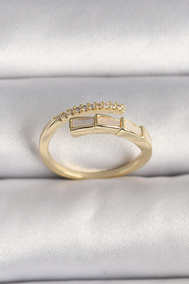 Brass Gold Color Zircon Stone Detailed Snake Model Adjustable Ring - Tj-Byk3539