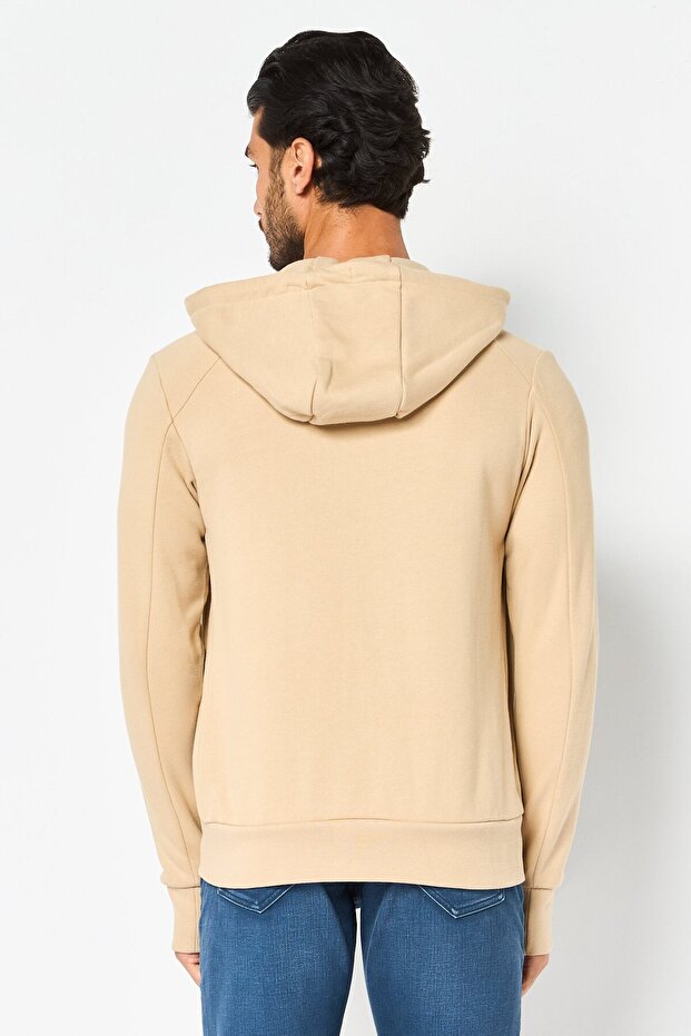 جاكيت رجالي بغطاء رأس وأكمام طويلة وسحاب كامل، لون بيج - 3