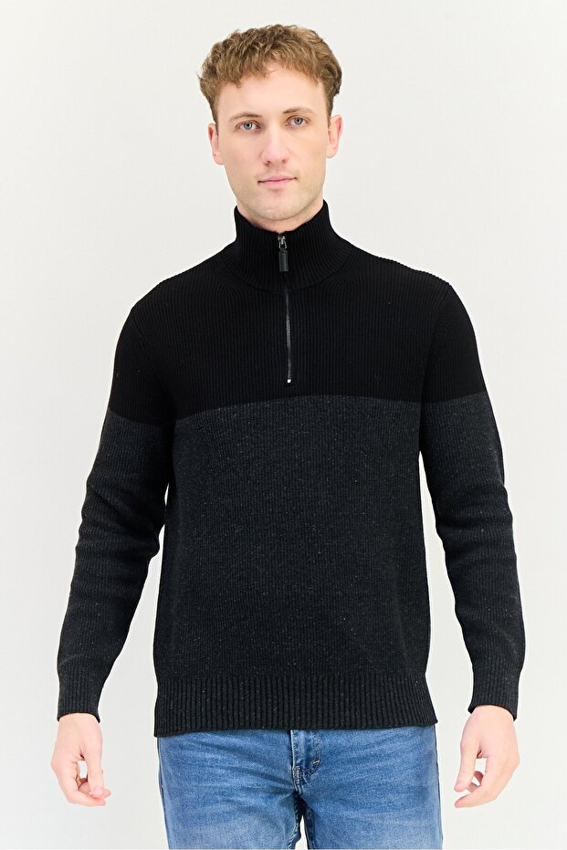 Men High Neck Two Tone Sweater, Multicolor