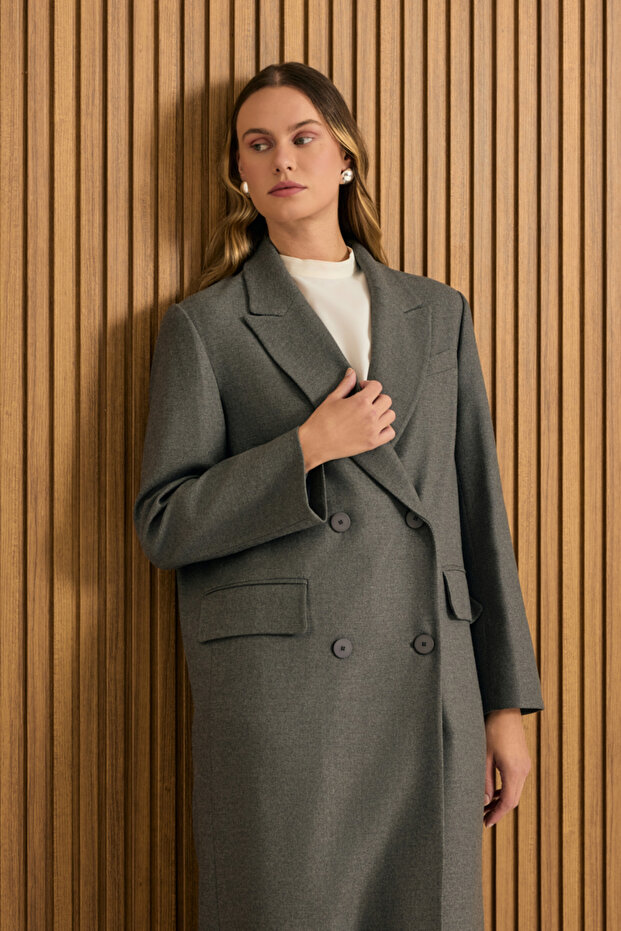 معطف علوي بإغلاق مزدوج الصدر - 3