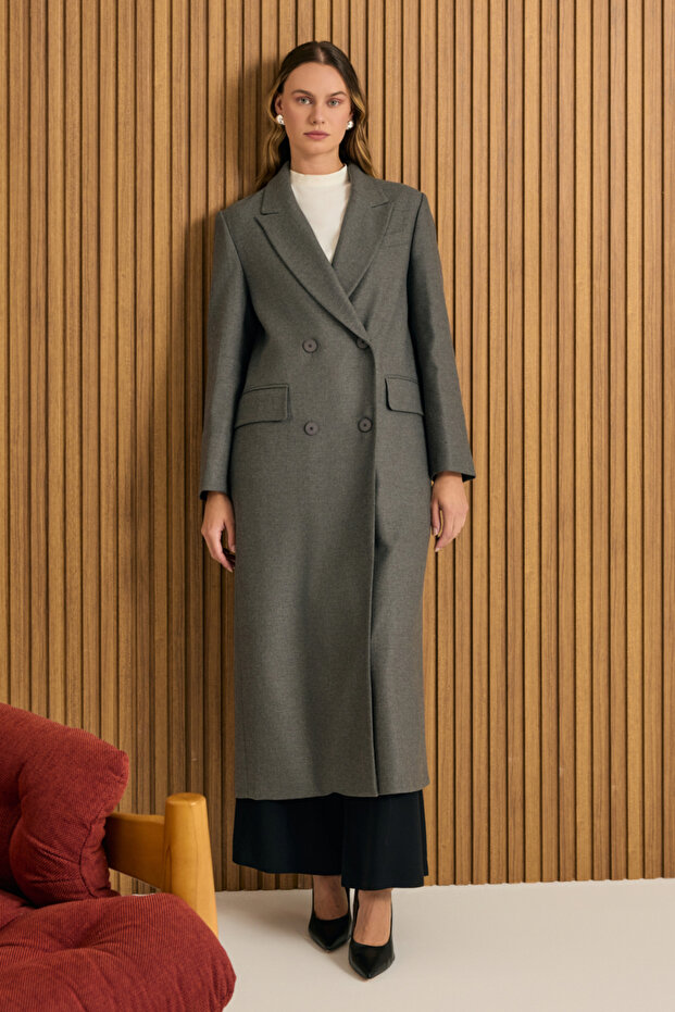 معطف علوي بإغلاق مزدوج الصدر - 1